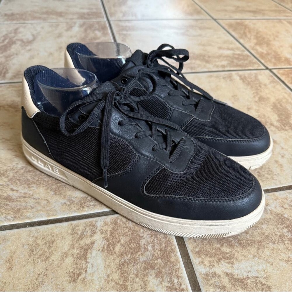 Vuori  Clae Black Lace-Up Sneakers with Cream Sole